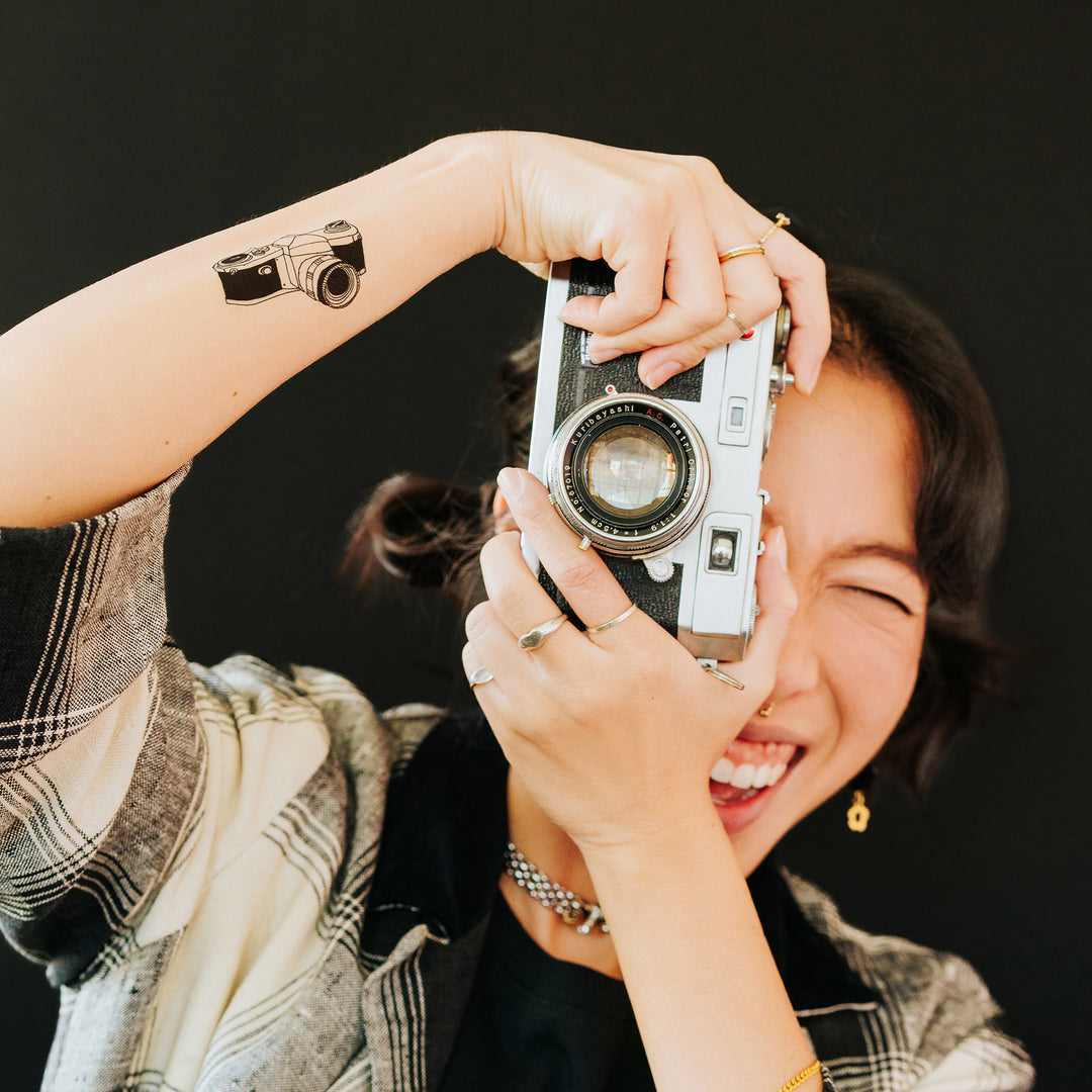 Classic Camera Tattly Temporary Tattoos Applied To Arm