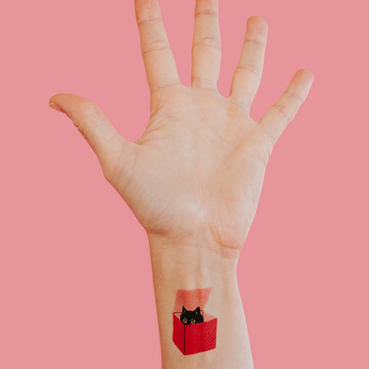 Cat In A Box Temporary Tattoo Applied To Arm