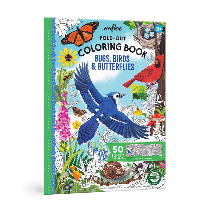 Bugs Birds And Butterflies Fold-Out Coloring Book with Stickers