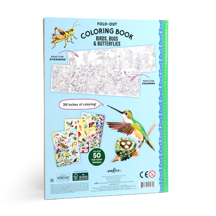Bugs, Birds & Butterflies Fold-Out Coloring Book with Stickers