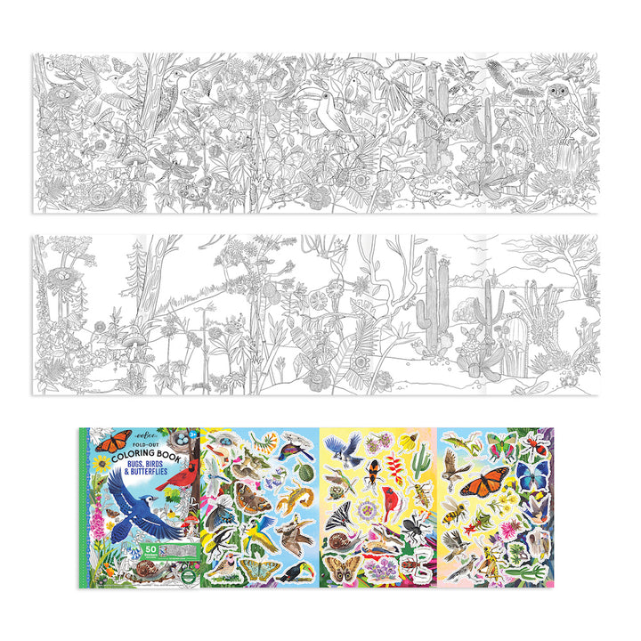 Bugs, Birds & Butterflies Fold-Out Coloring Book with Stickers
