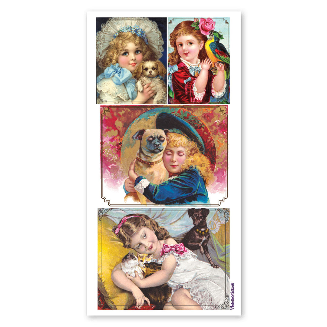Victorian Girls With Pets Stickers