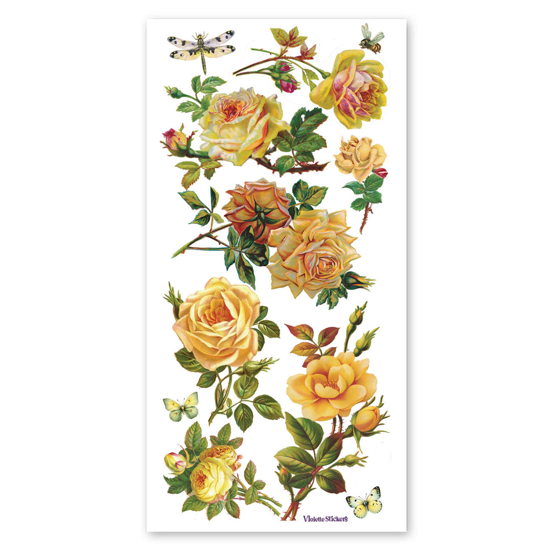Crystalline Yellow Rose Dream Sparkly Stickers