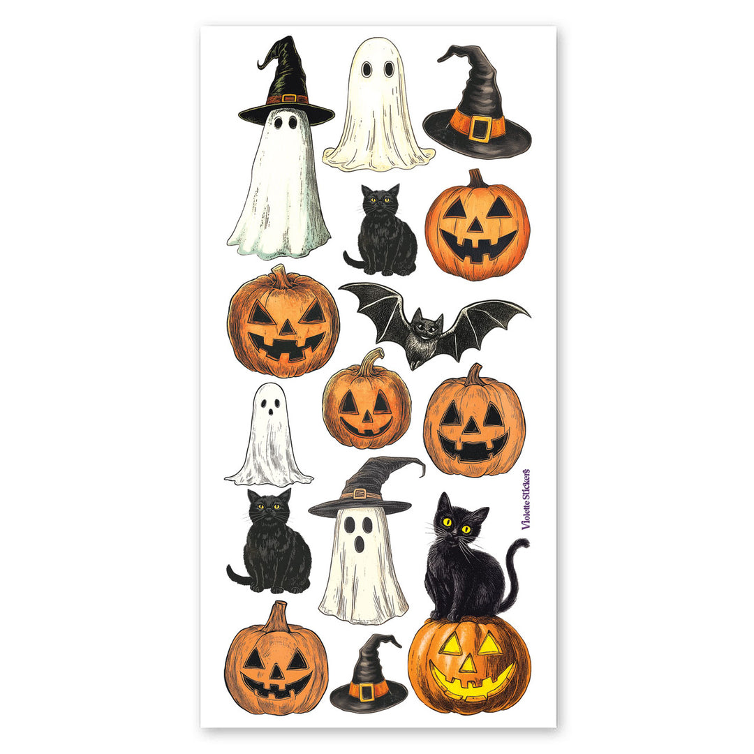 Crystalline Pumpkin and Cats Sparkly Stickers