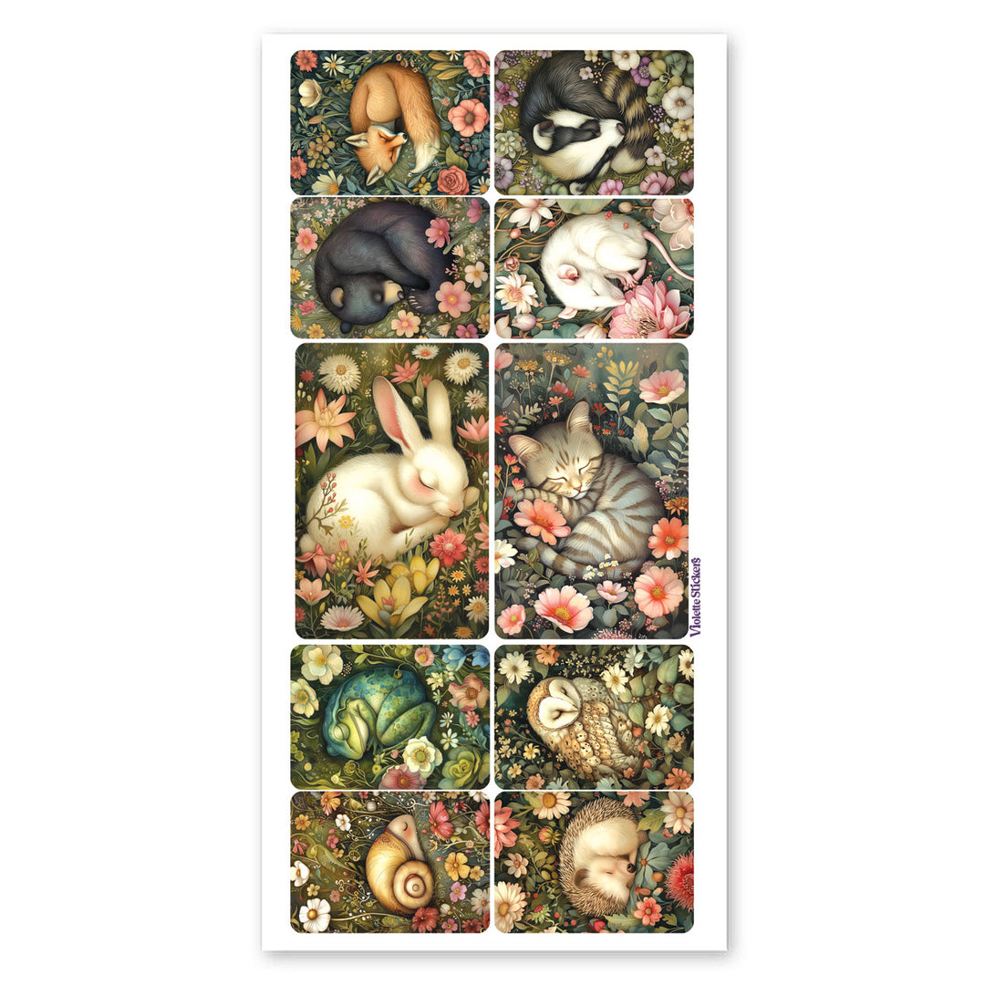 Crystalline Sleeping Animals Sparkly Stickers