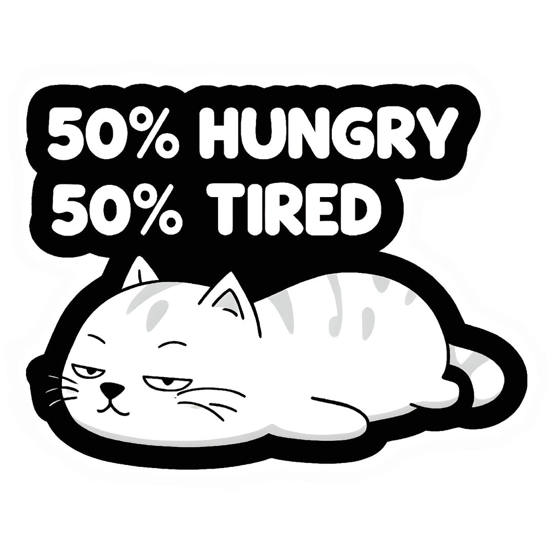 Hungry Tired Cat Vinyl Sticker Decal