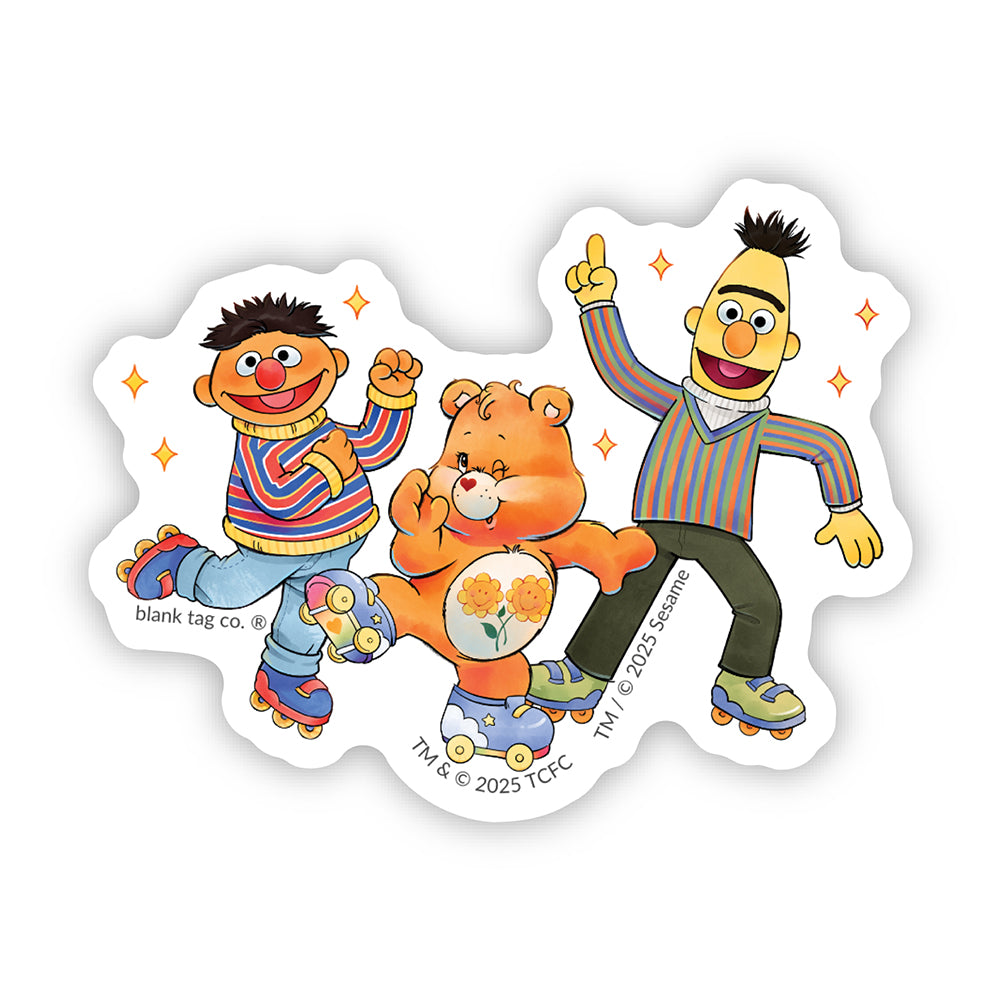 Roller Skating Friend Bear With Bert & Ernie Vinyl Sticker Decal