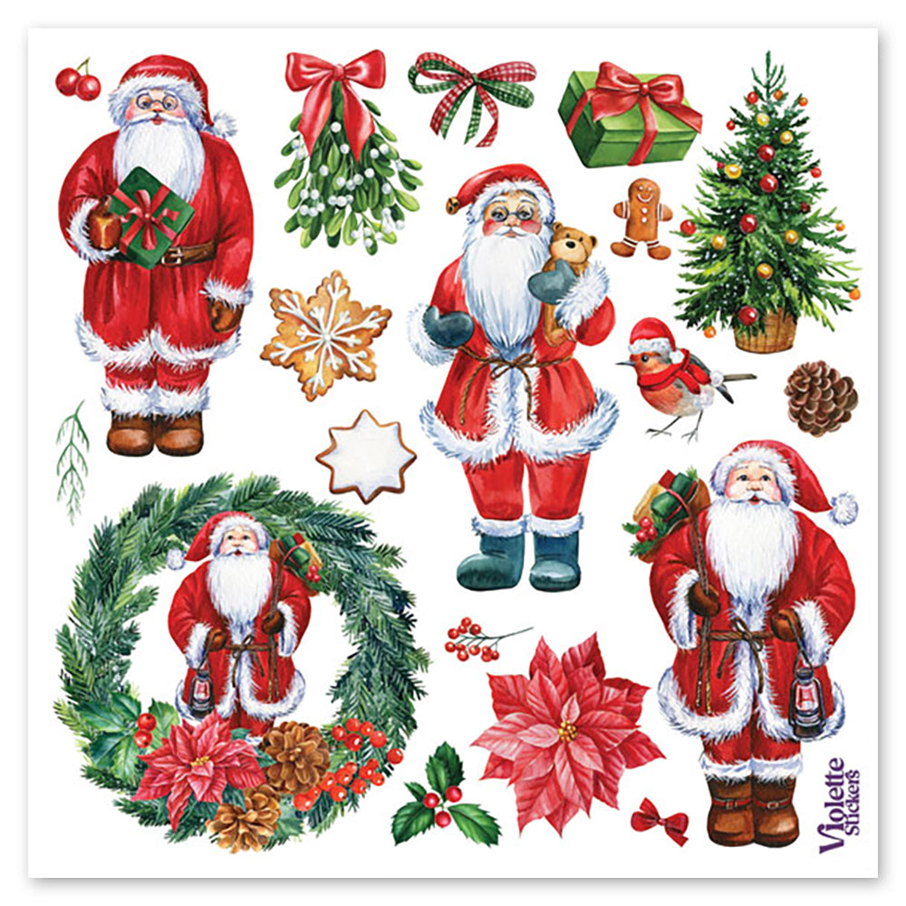 Pine Wreath and Santa Stickers