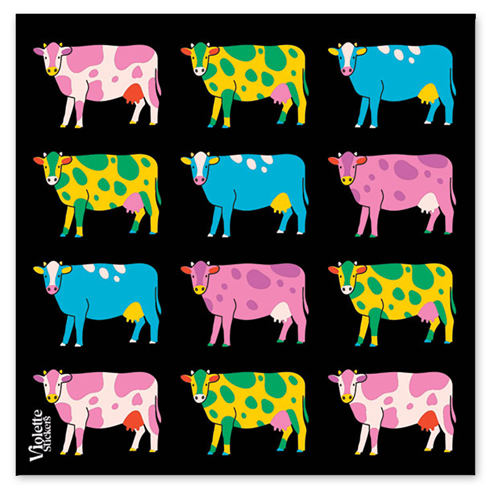 Colorful Space Cows Stickers