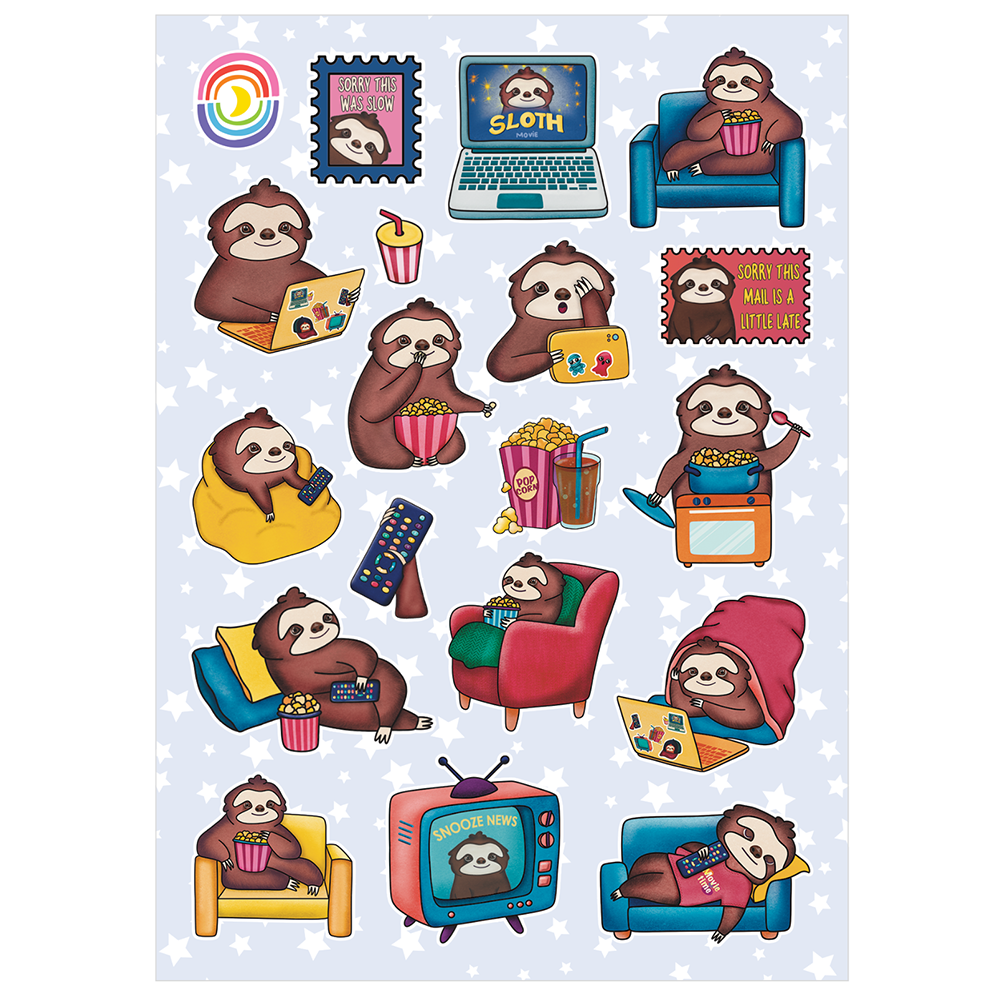 Slothflix and Chill Sloths Relaxing Glossy Sticker Sheet
