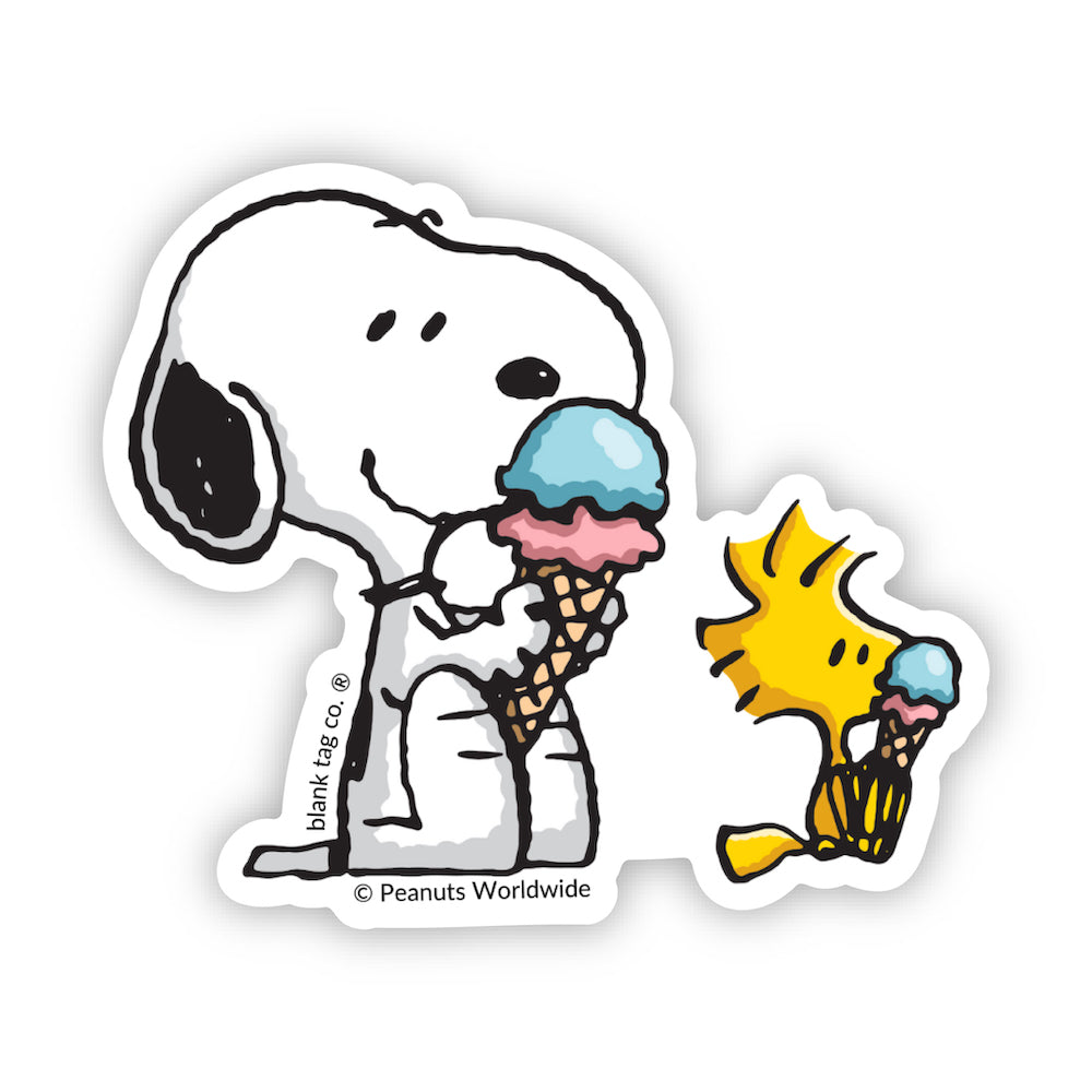 The Peanuts Snoopy and Woodstock Eating Ice Cream Vinyl Sticker Decal ...