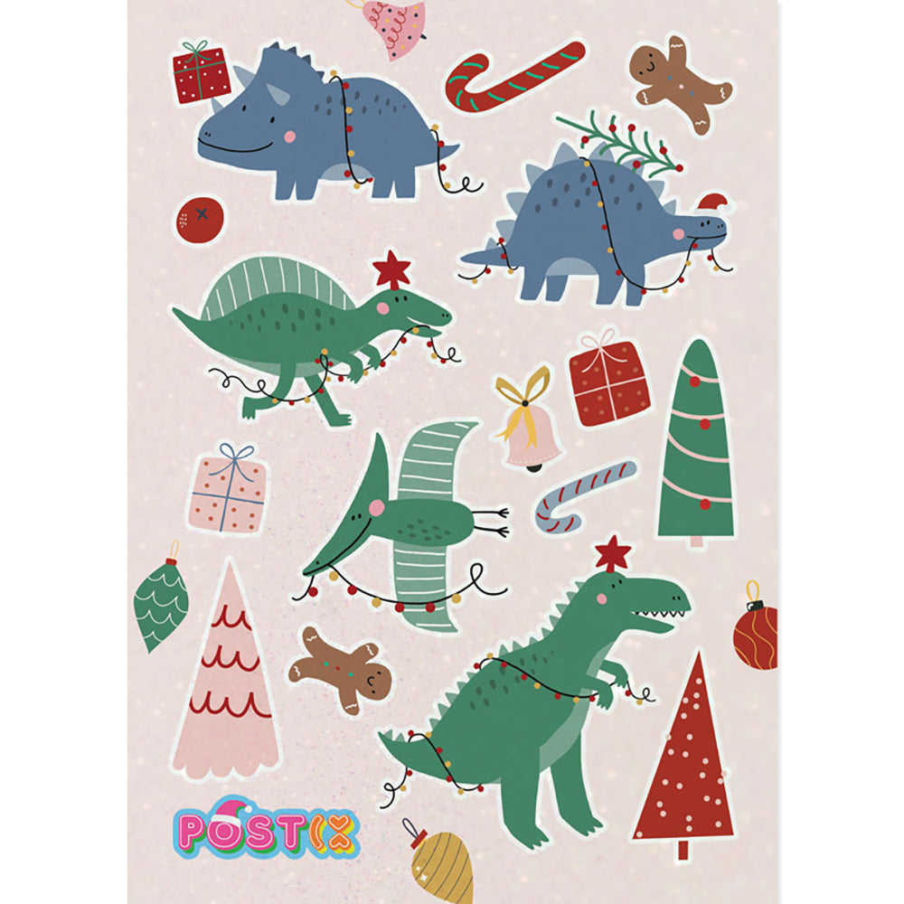 Dino Christmas Party Glitter Stickers