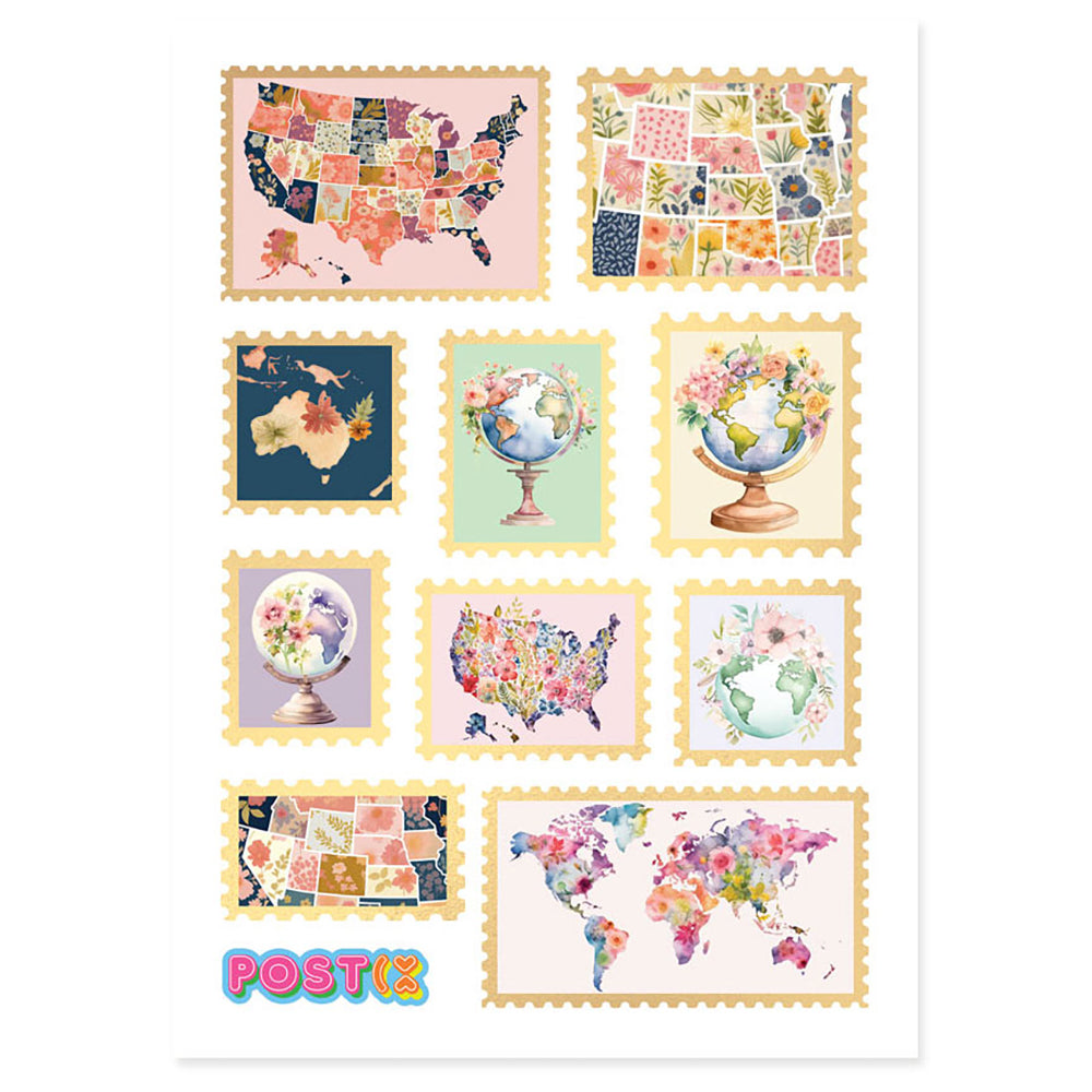 World Stamps Gold Foil Washi Stickers