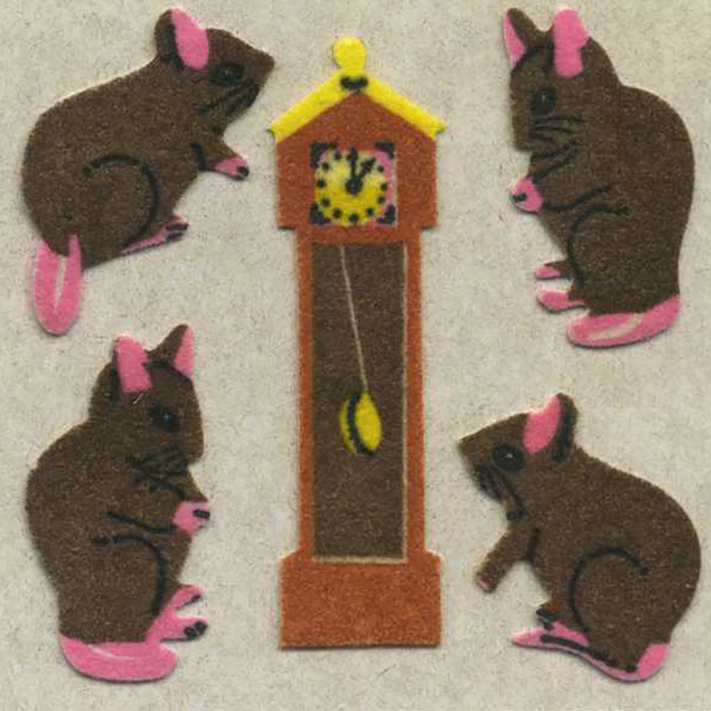 Hickory Dickory Dock Mice Fuzzy Stickers
