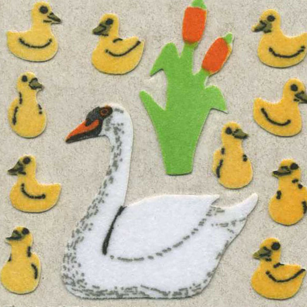 Swans And Cygnets Fuzzy Stickers