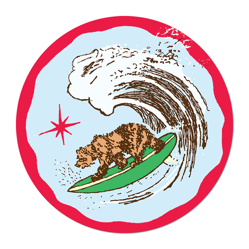California Surfer Bear Vinyl Sticker Decal