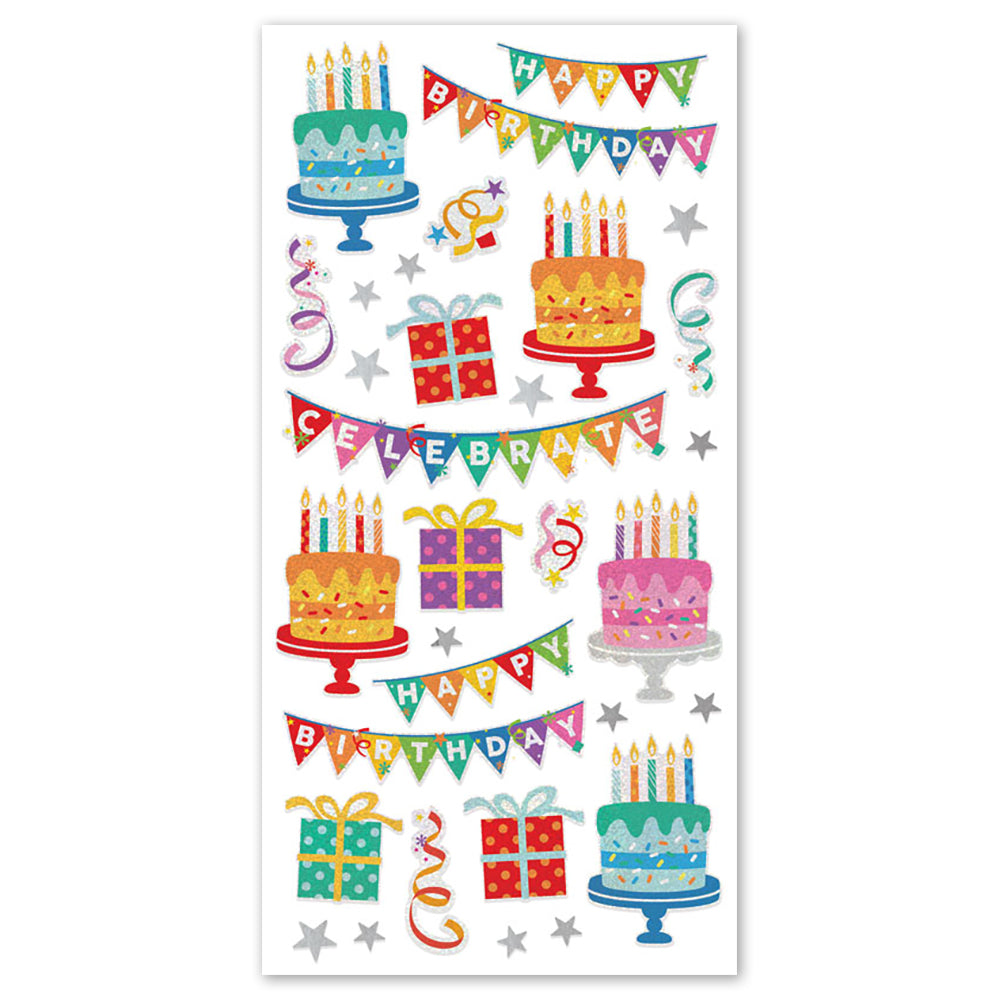 Birthday Cakes Holographic Foil Stickers - Packaged