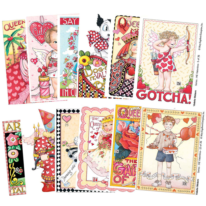 Mary Engelbreit's Valentine Cutie Pie Vinyl Sticker Decals Tin