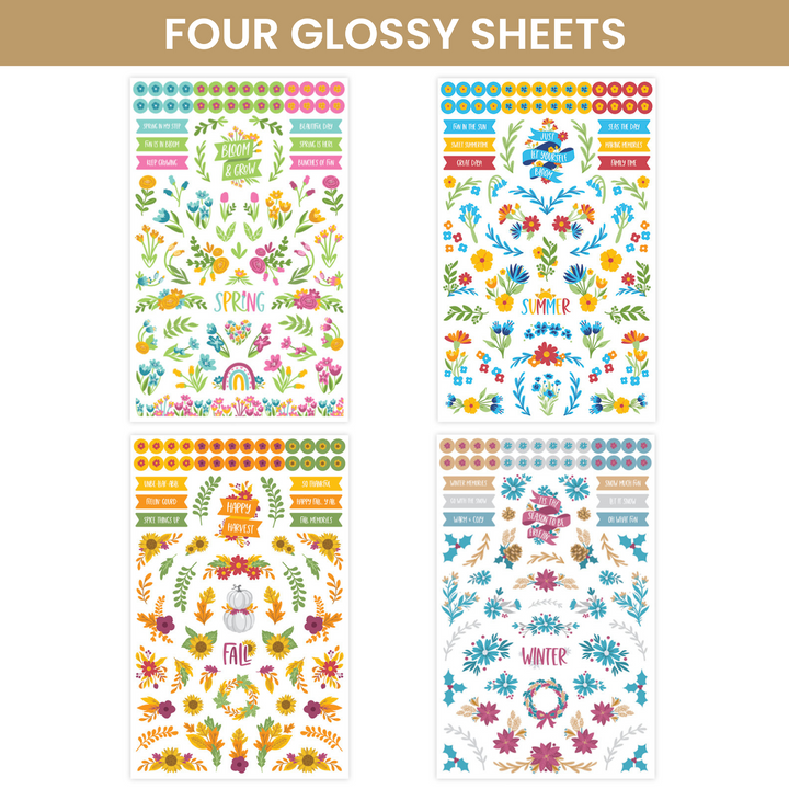 Four Glossy Sheets From Decorative Florals Planner Stickers Pack