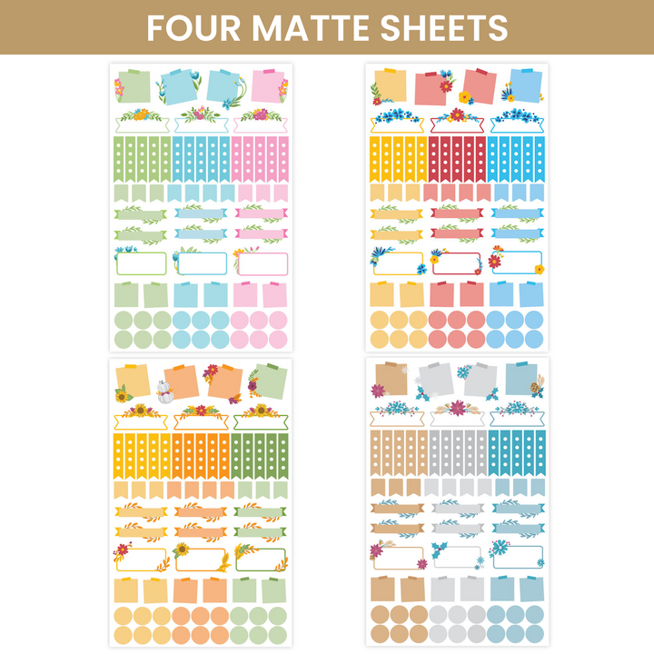 Four Matte Sheets From Decorative Florals Planner Stickers Pack