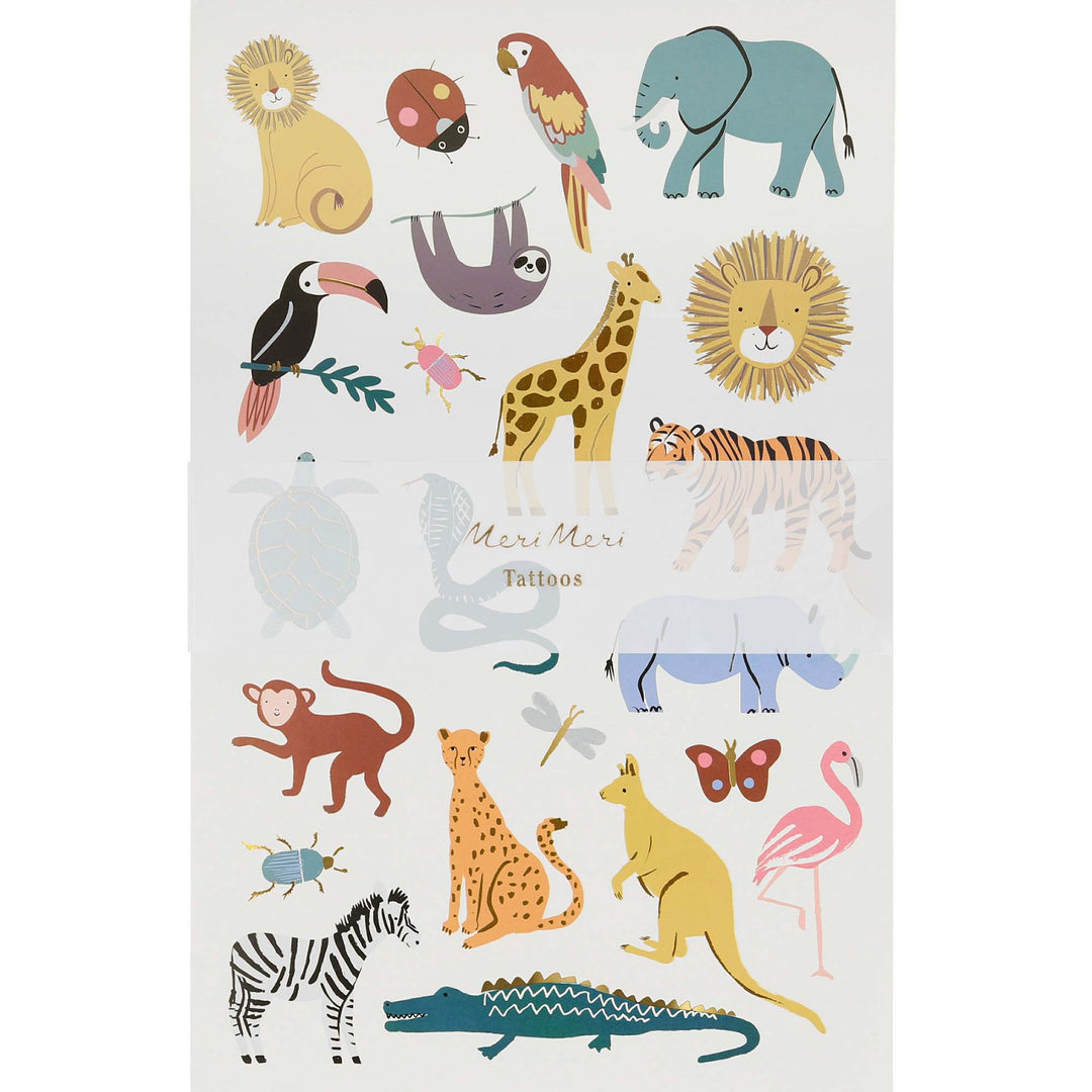 Wild Animals Temporary Tattoo Sheets