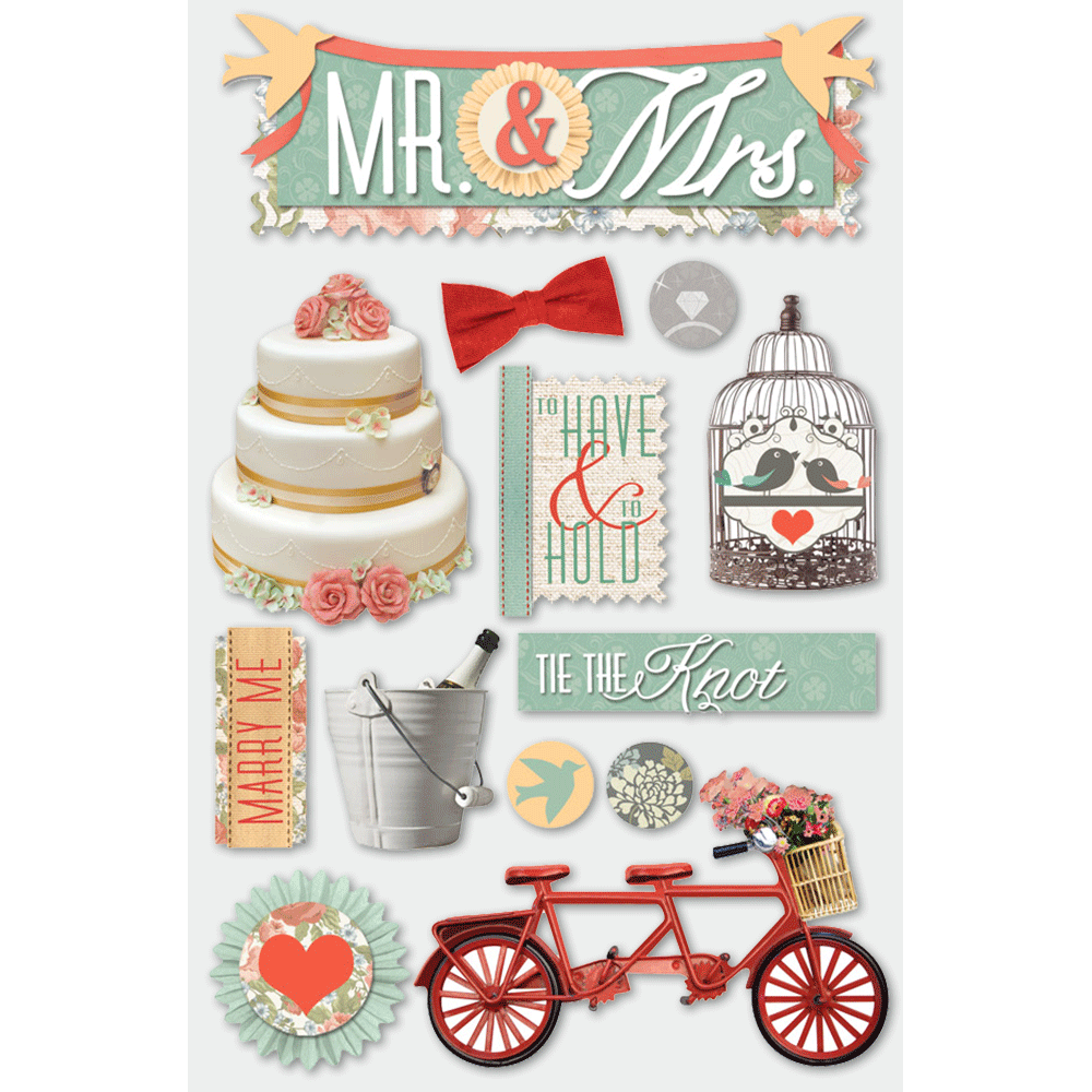 Mr. & Mrs. 3-D Stickers
