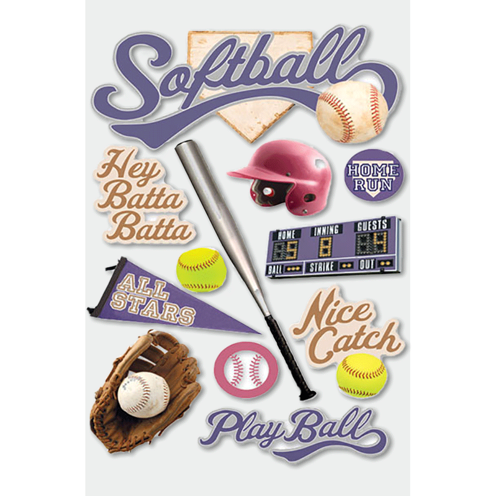 Softball 3-D Stickers