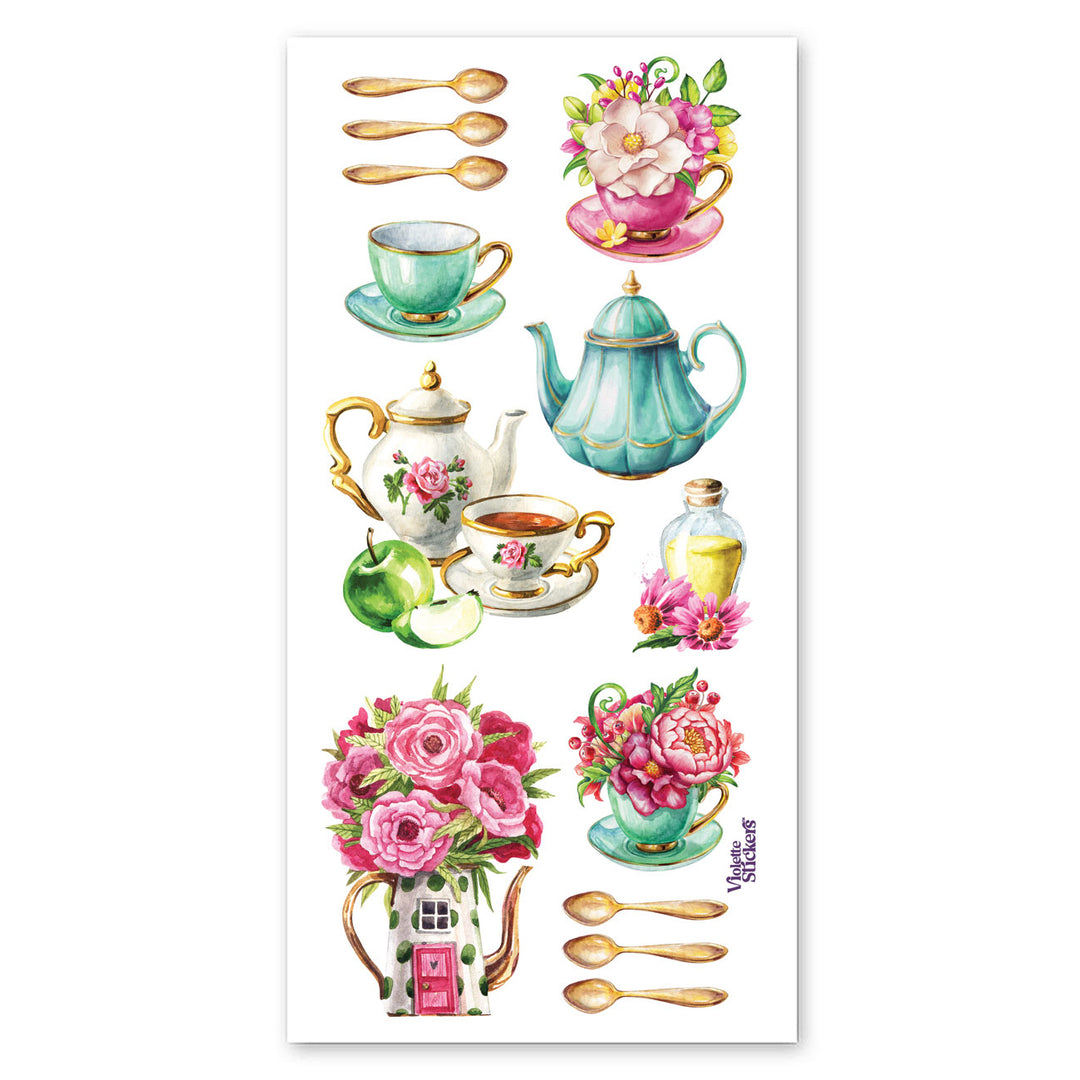 Gold Foil Teacups, Teapots and Teaspoons Stickers