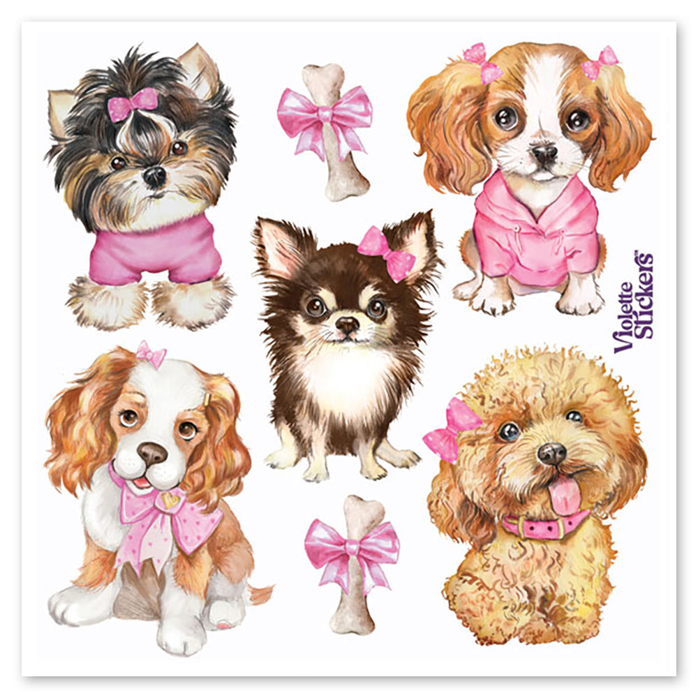 Puppies With Pink Bows Stickers