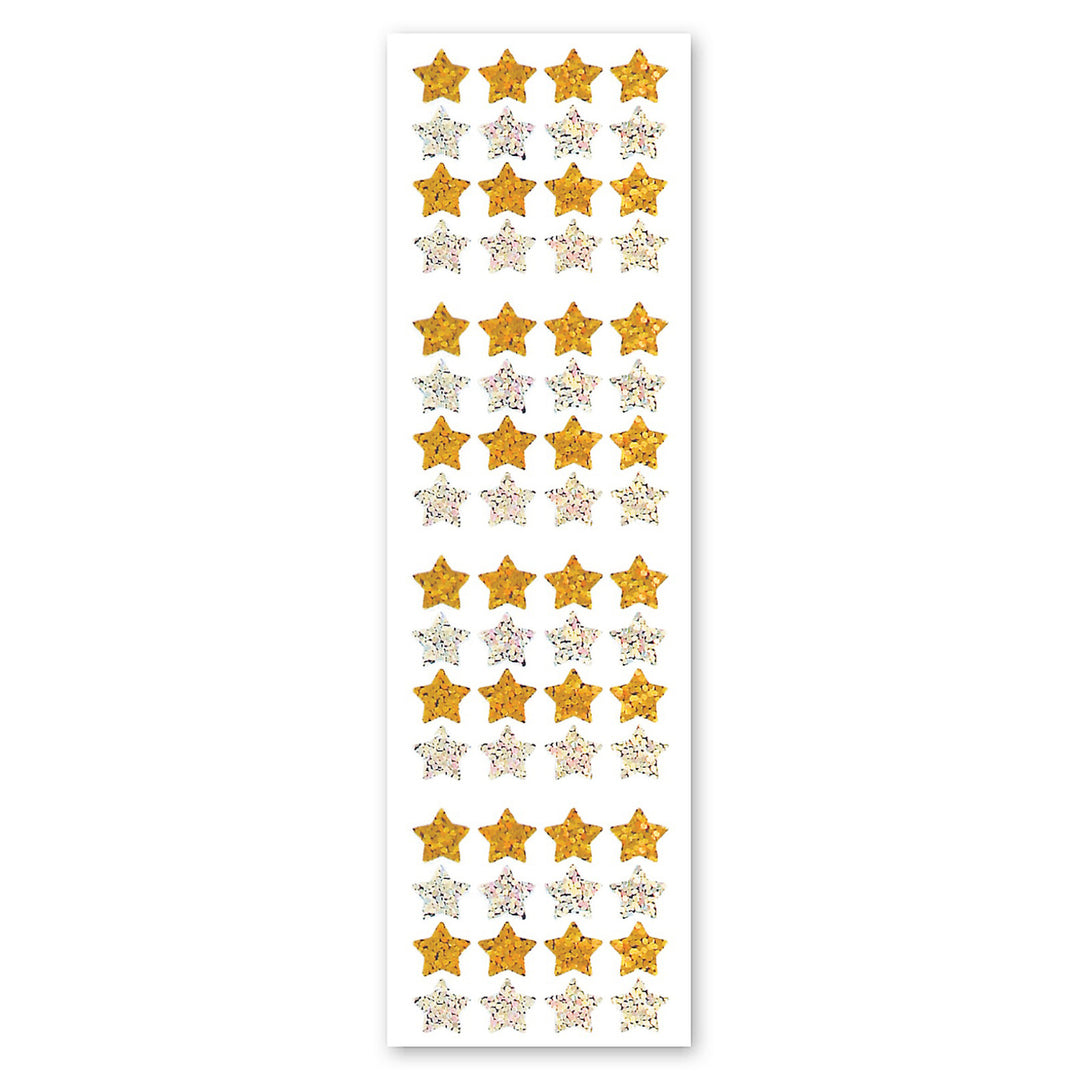 Micro Gold And Silver Stars Sparkly Prismatic Stickers