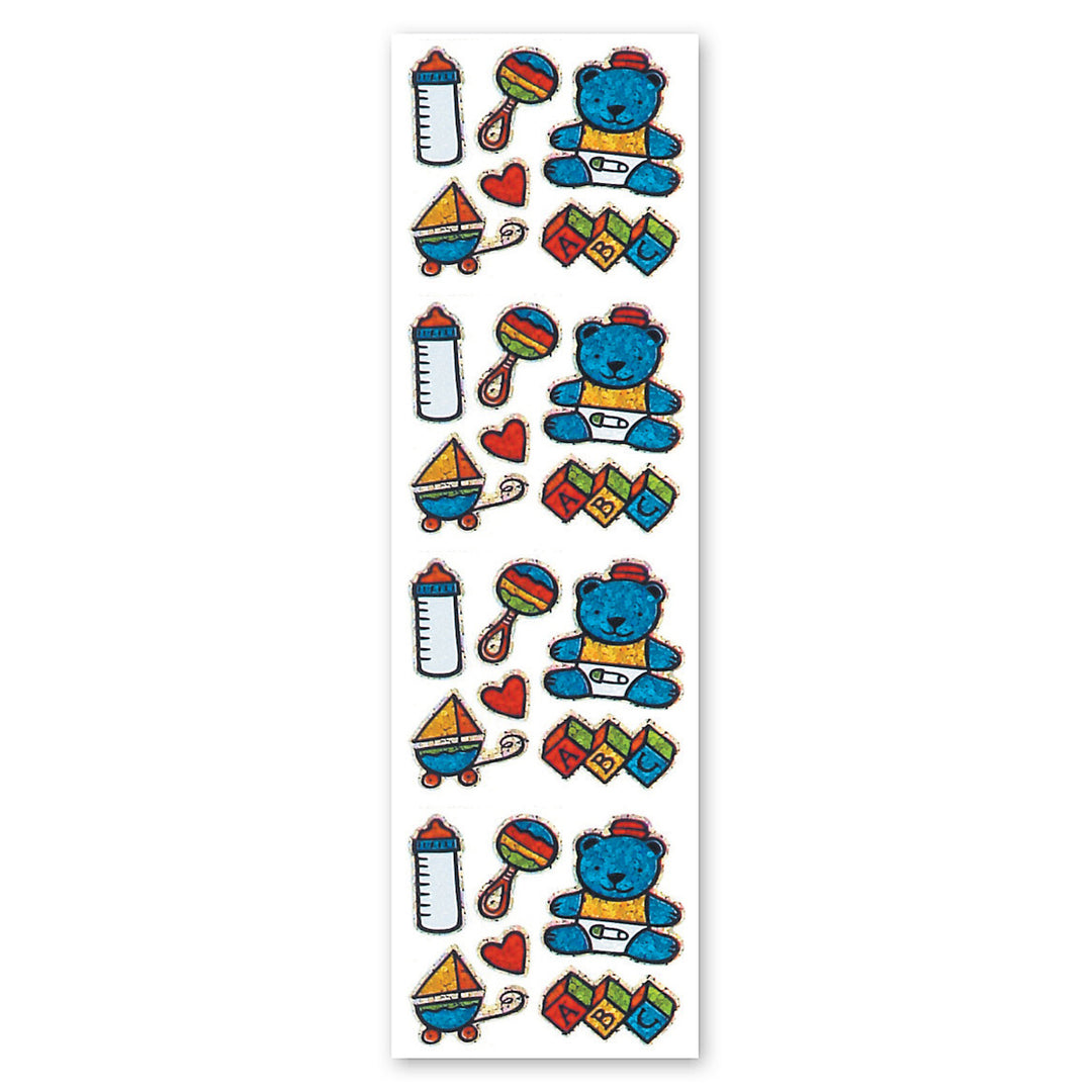 Baby Boy And Teddy Sparkly Prismatic Stickers