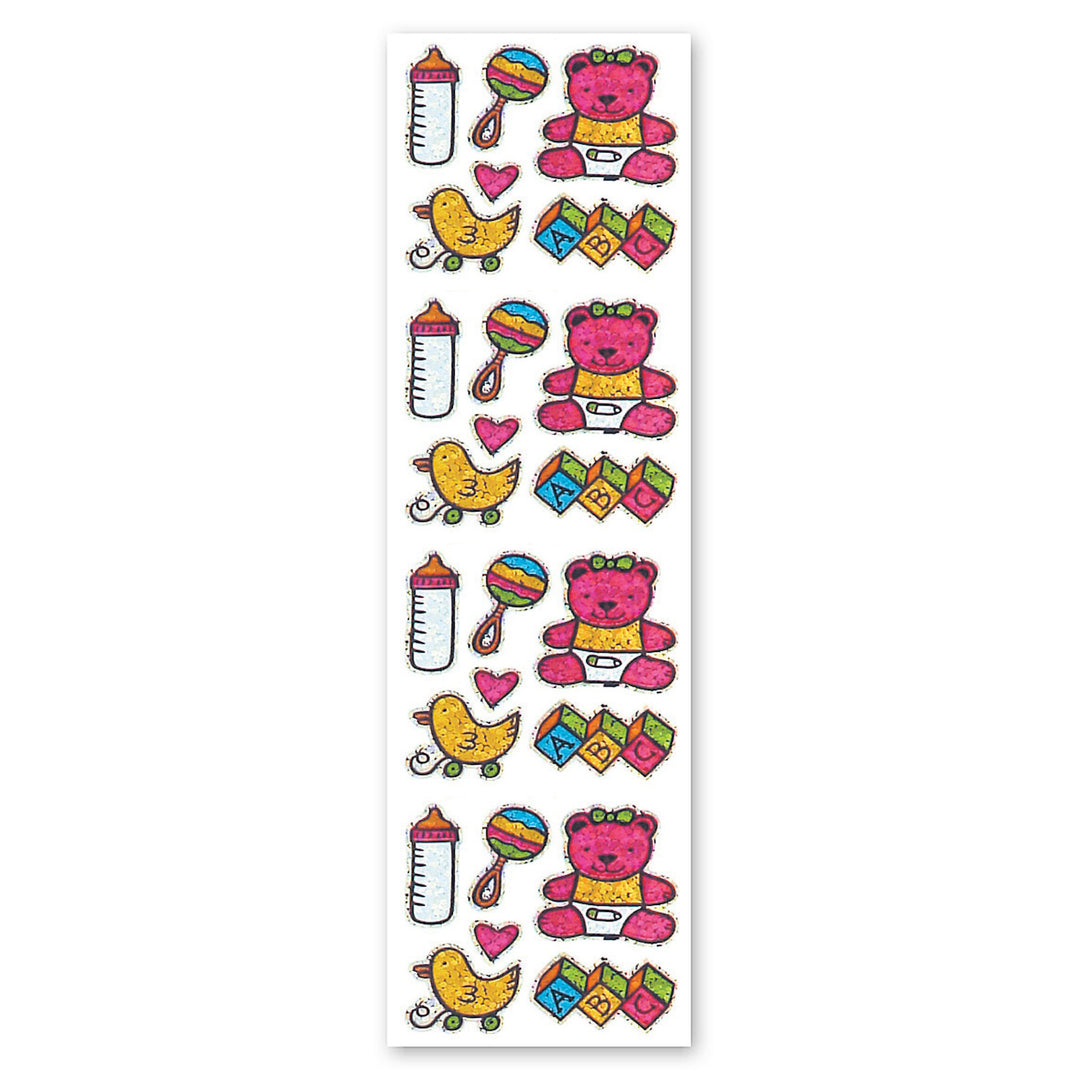 Baby Girl And Teddy Sparkly Prismatic Stickers