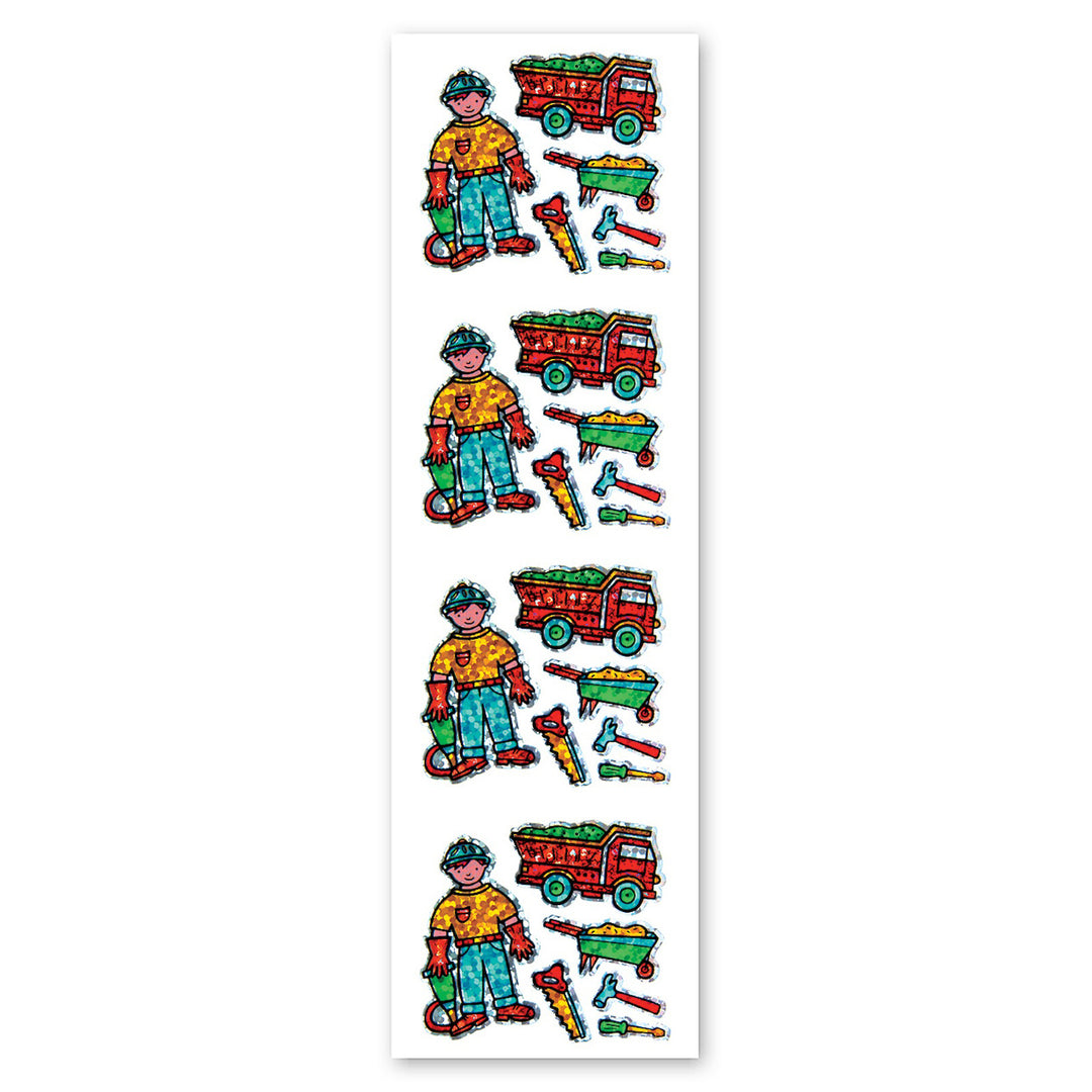 Construction Worker Sparkly Prismatic Stickers