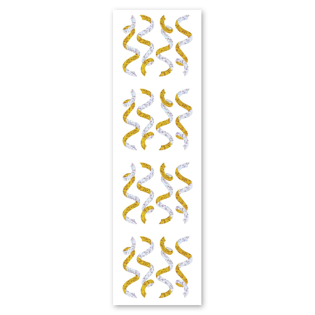 Gold And Silver Streamers Sparkly Prismatic Stickers