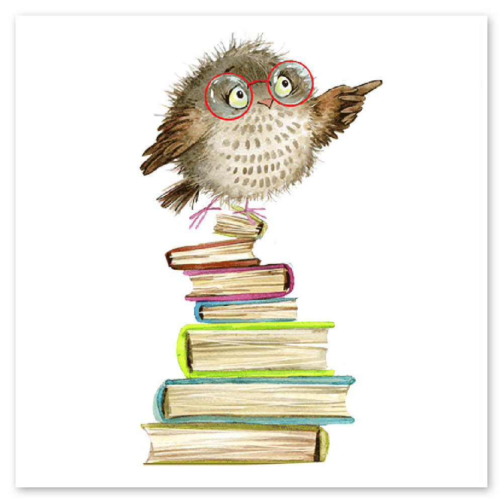 Owl on Stack Of Books Vinyl Sticker Decal