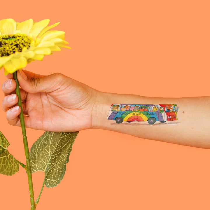 Busy World Bus Tattly Temporary Tattoos by Richard Scarry On A Person's Arm