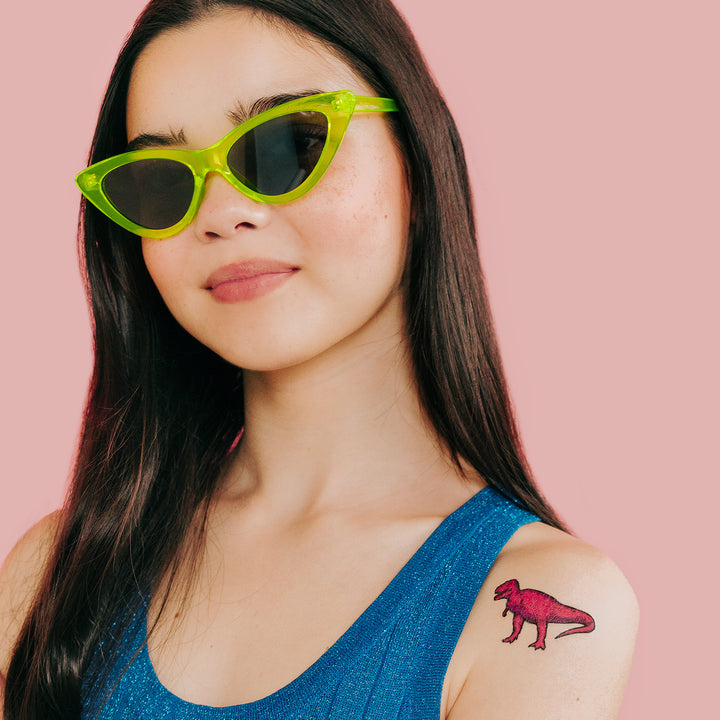 Pink T Rex Tattly Temporary Tattoo Applied To Arm