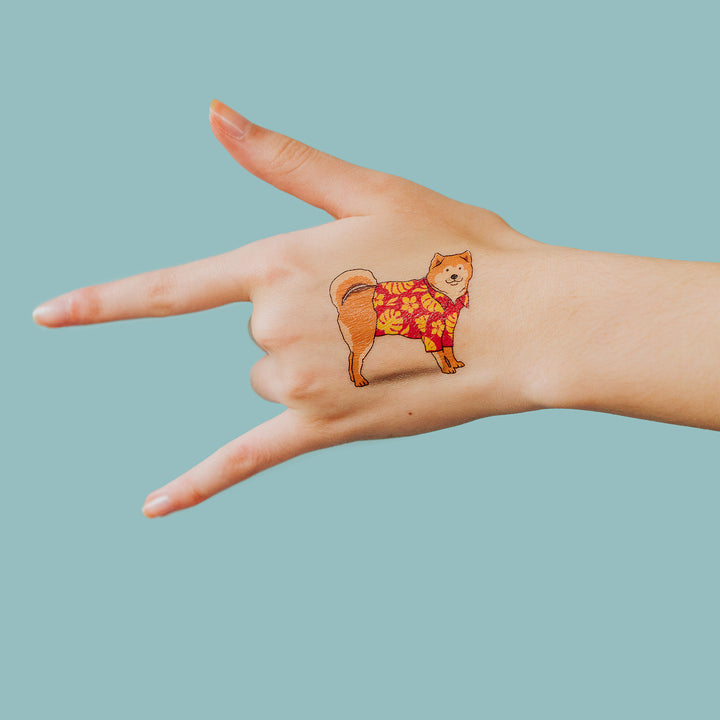 Luau Pup Tattly Temporary Tattoos Applied To Hand