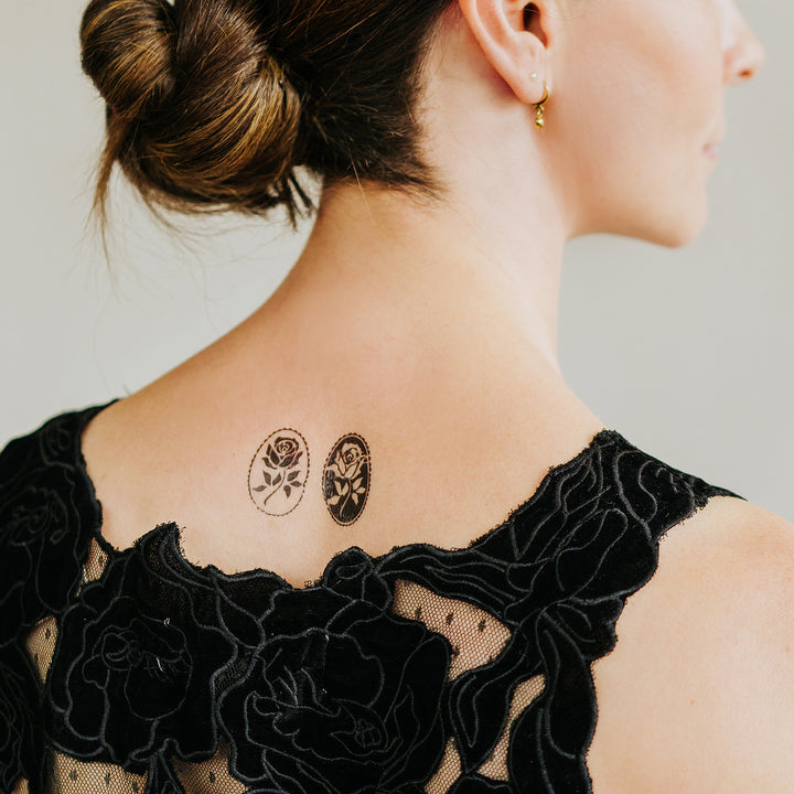 Floral Cameos Tattly Temporary Tattoos Applied to Upper Back