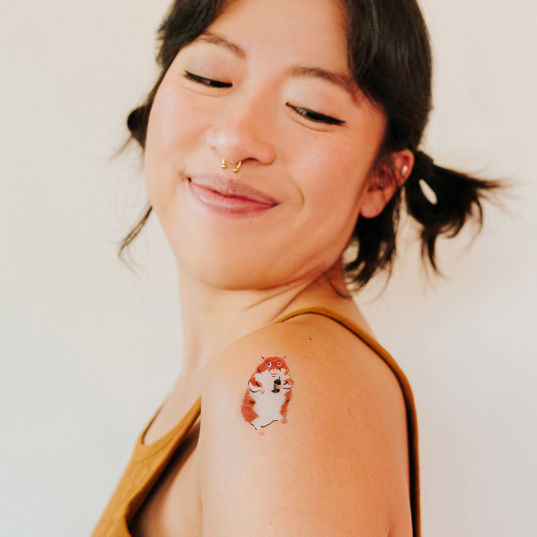 Hamster Boss Tattly Temporary Tattoos Applied To Shoulder