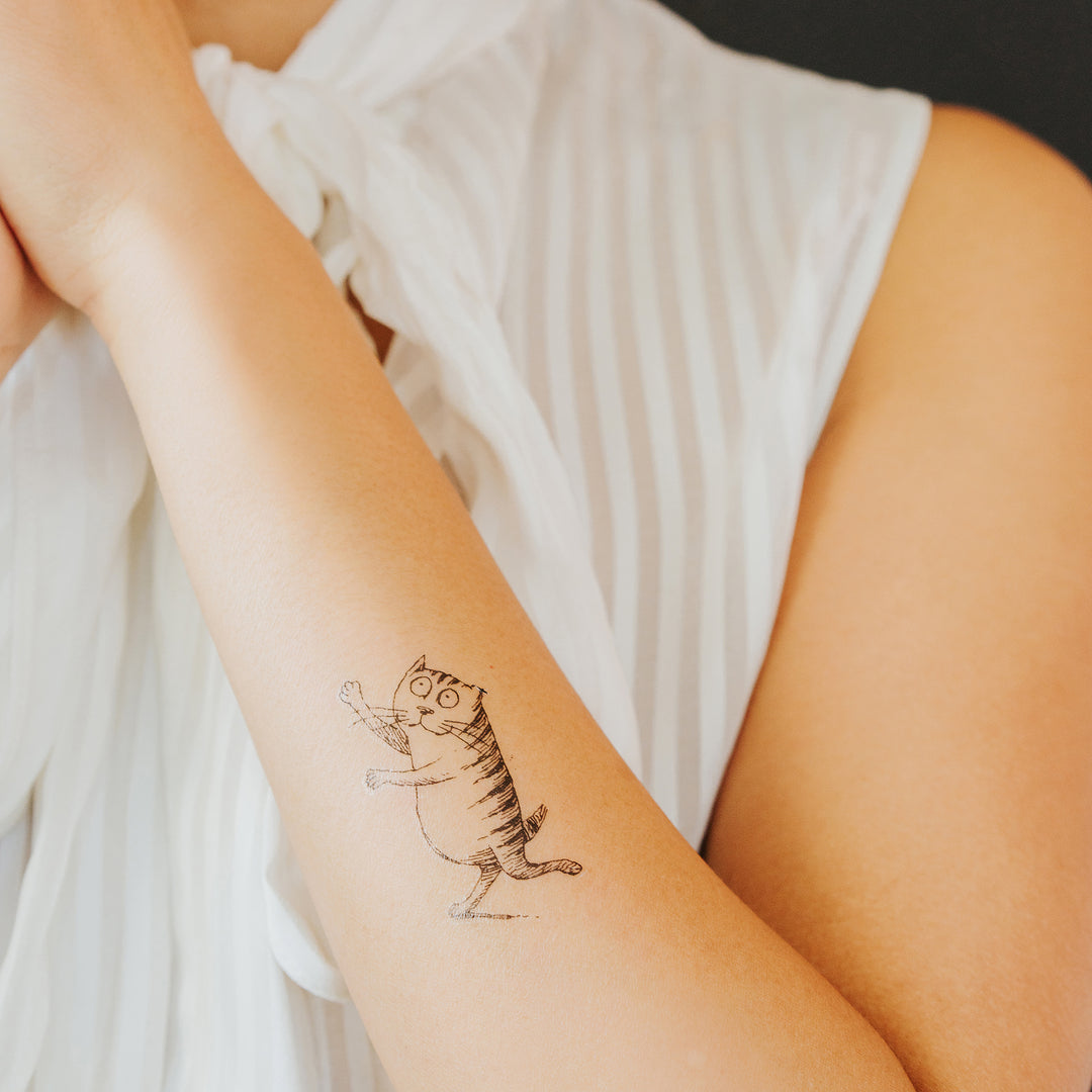 Edward Gorey's Foss the Cat Tattly Temporary Tattoos Applied To Arm