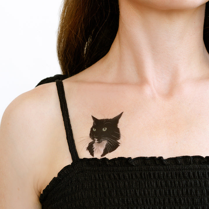 Black & White Fancy Cat Tattly Temporary Tattoos