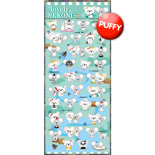 Mouse Nekoni Puffy Stickers – Sticker Planet