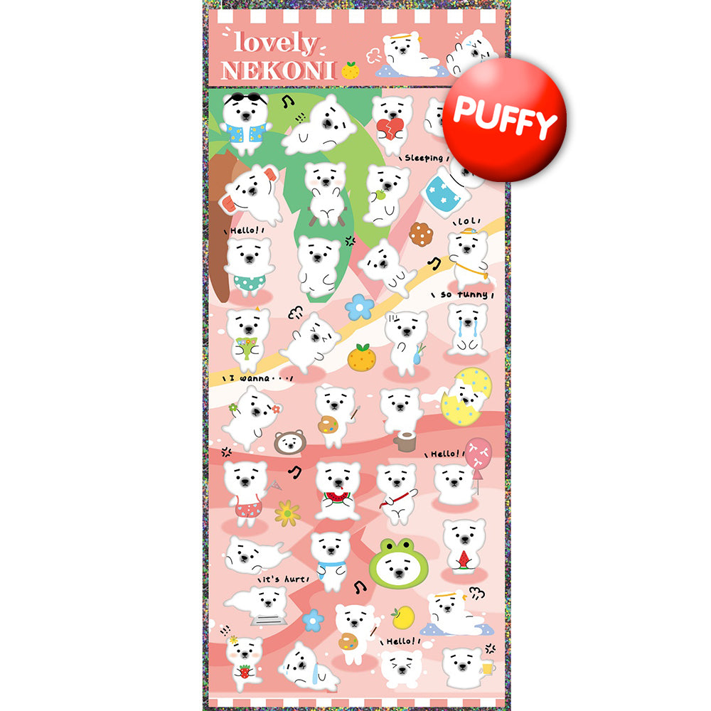 Polar Bear Nekoni Puffy Stickers