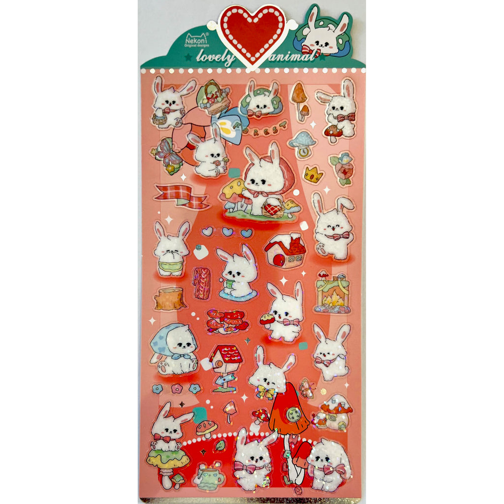 Strawberry Loving Bunnies Puffy Stickers by Nekoni