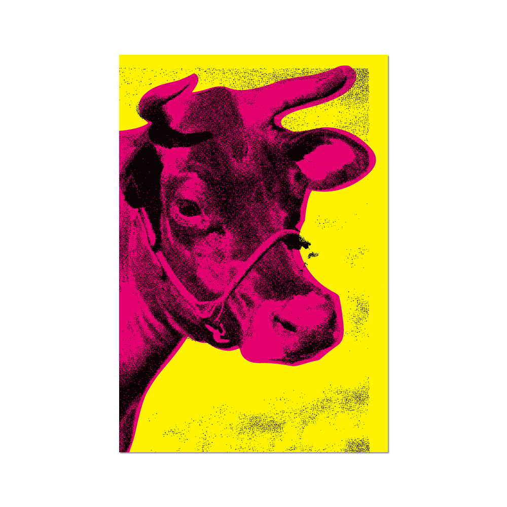 Andy Warhol's Pink Cow Against Yellow Background Vinyl Sticker Decal