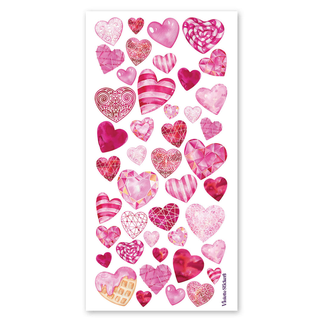 Crystal Pink Hearts Stickers