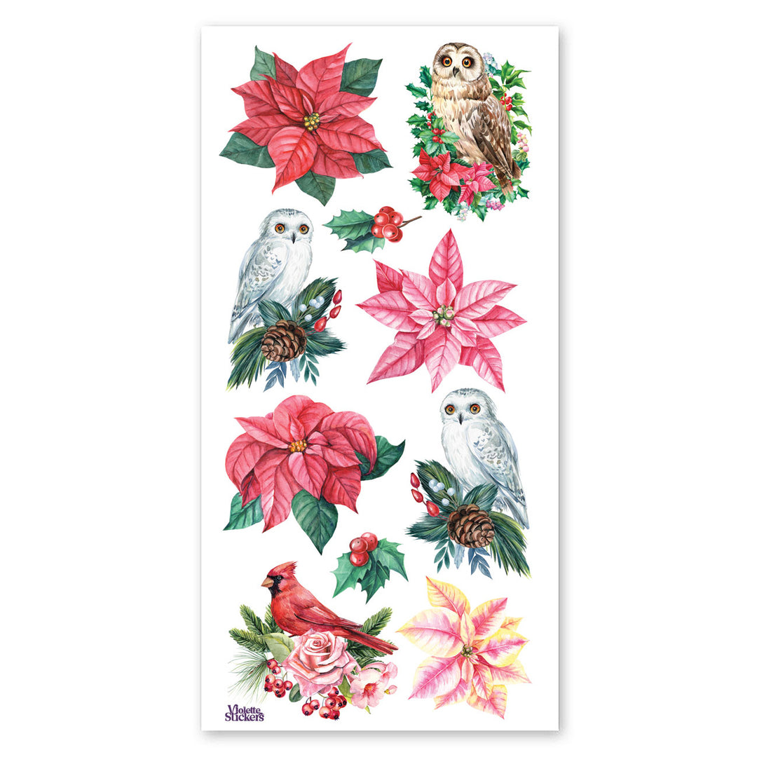 Owls and Poinsettias Stickers