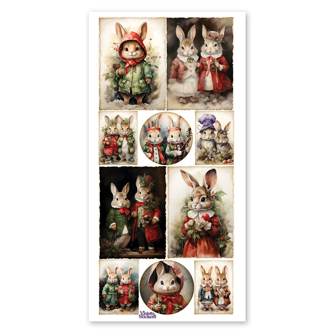 Vintage Christmas Bunnies Stickers