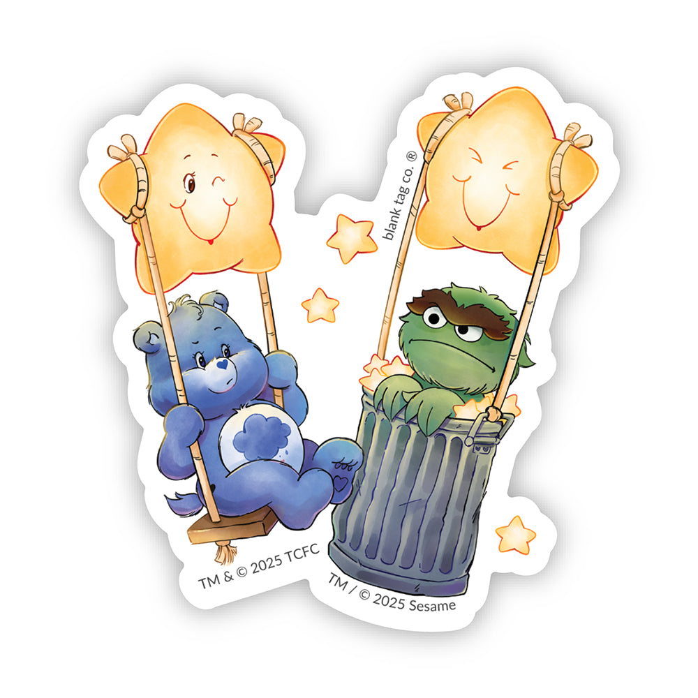 Floating Grumpy Bear And Oscar The Grouch Vinyl Sticker Decal